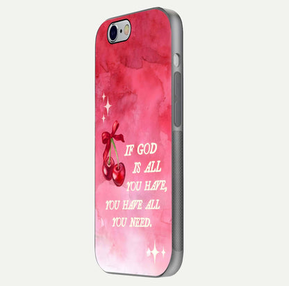 Cherry Quote Glass Case for iPhone 16 Pro side-angle image showing curve glow and glass detail