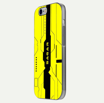 Circuit CYBERPUNK Custom Name Glass Case for iPhone 16 Pro side-angle image showing reflective finish and design precision