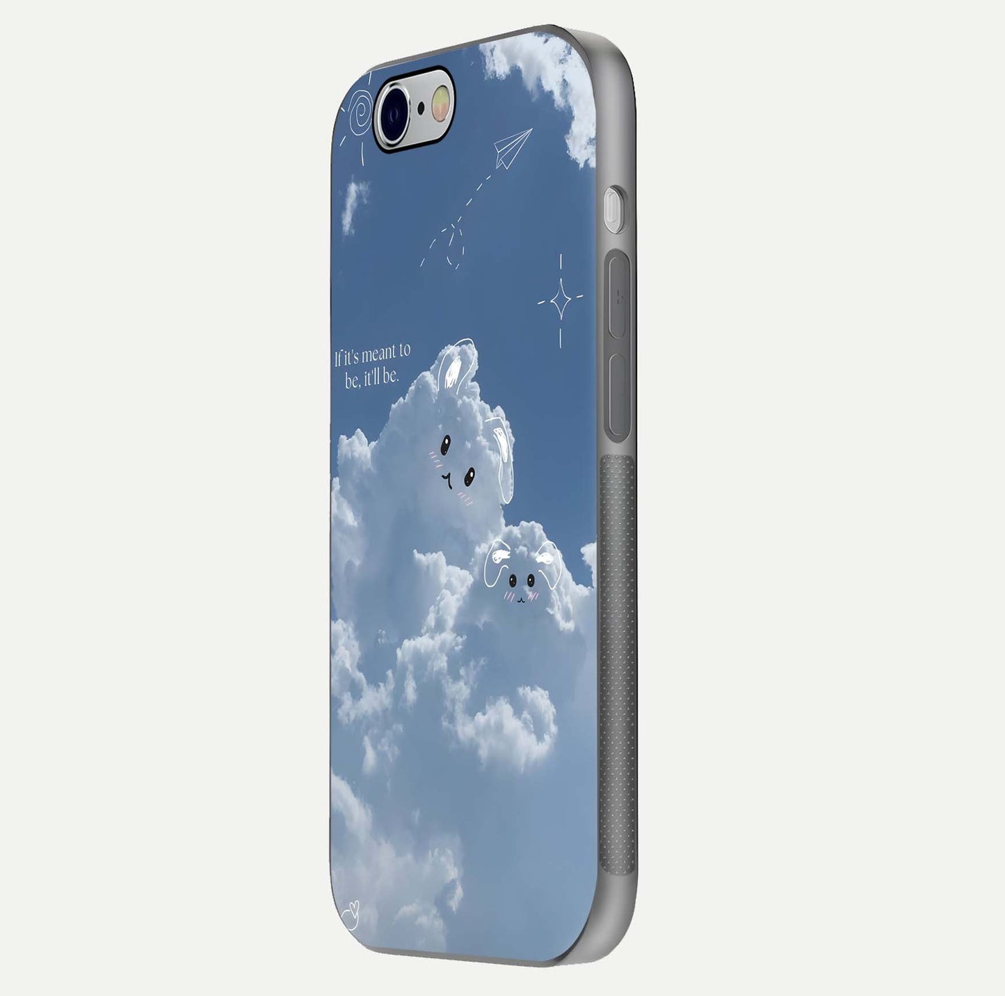 Cloud Bunny Dreams Glass Case for iPhone 16 Pro side-angle image capturing gloss texture and edge glow