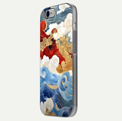 Colored Waves Glass Case for iPhone 16 Pro side-angle image showing light reflection, edge design, and shine