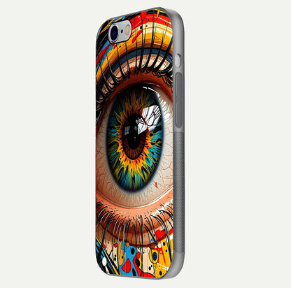 Colorful Eye Glass Case for iPhone 16 Pro side-angle photo showing reflective surface and design detail