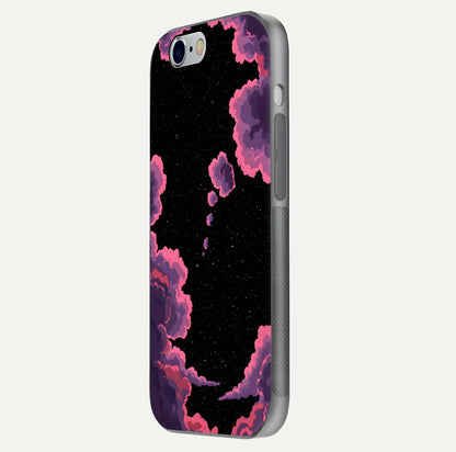Cosmic Cloud Journey Glass Case for iPhone 16 Pro side-angle photo showing glass reflection and smooth tone