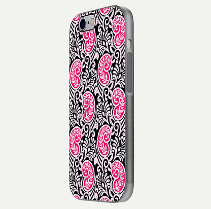 Crimson Paisley Charm Glass Case for iPhone 16 Pro side-angle image showing reflection and smooth edges