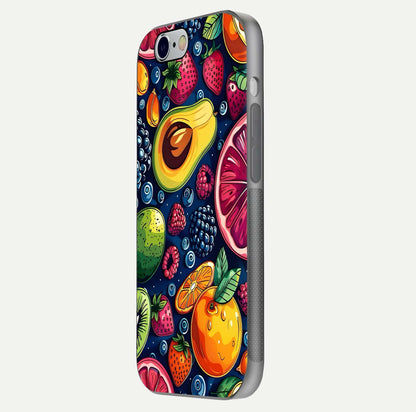 Cute Fruits Art Glass Case for iPhone 16 Pro side-angle photo showing reflective finish and smooth edges