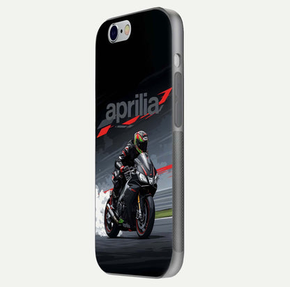 Dark Aprilla Glass Case for iPhone 16 Pro side-angle photo showing reflection gloss and curved edge finish