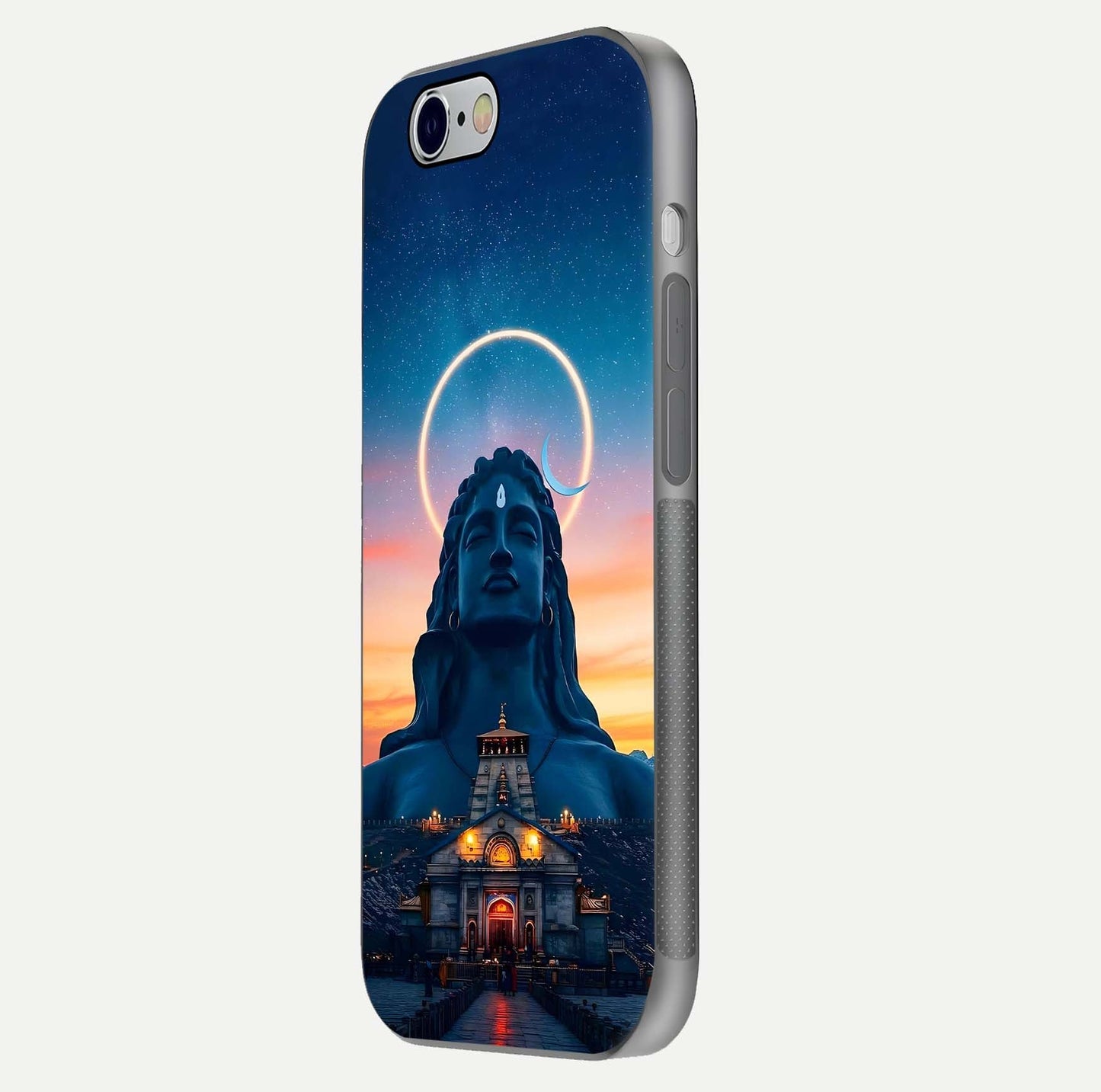 Eternal Shiva Aura Glass Case for iPhone 16 Pro side-angle image showing reflection clarity and rich tone