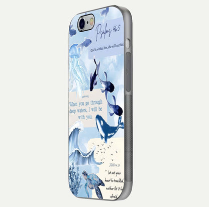 Faithful Ocean Promise Glass Case for iPhone 16 Pro side-angle photo showing reflection glow and color clarity