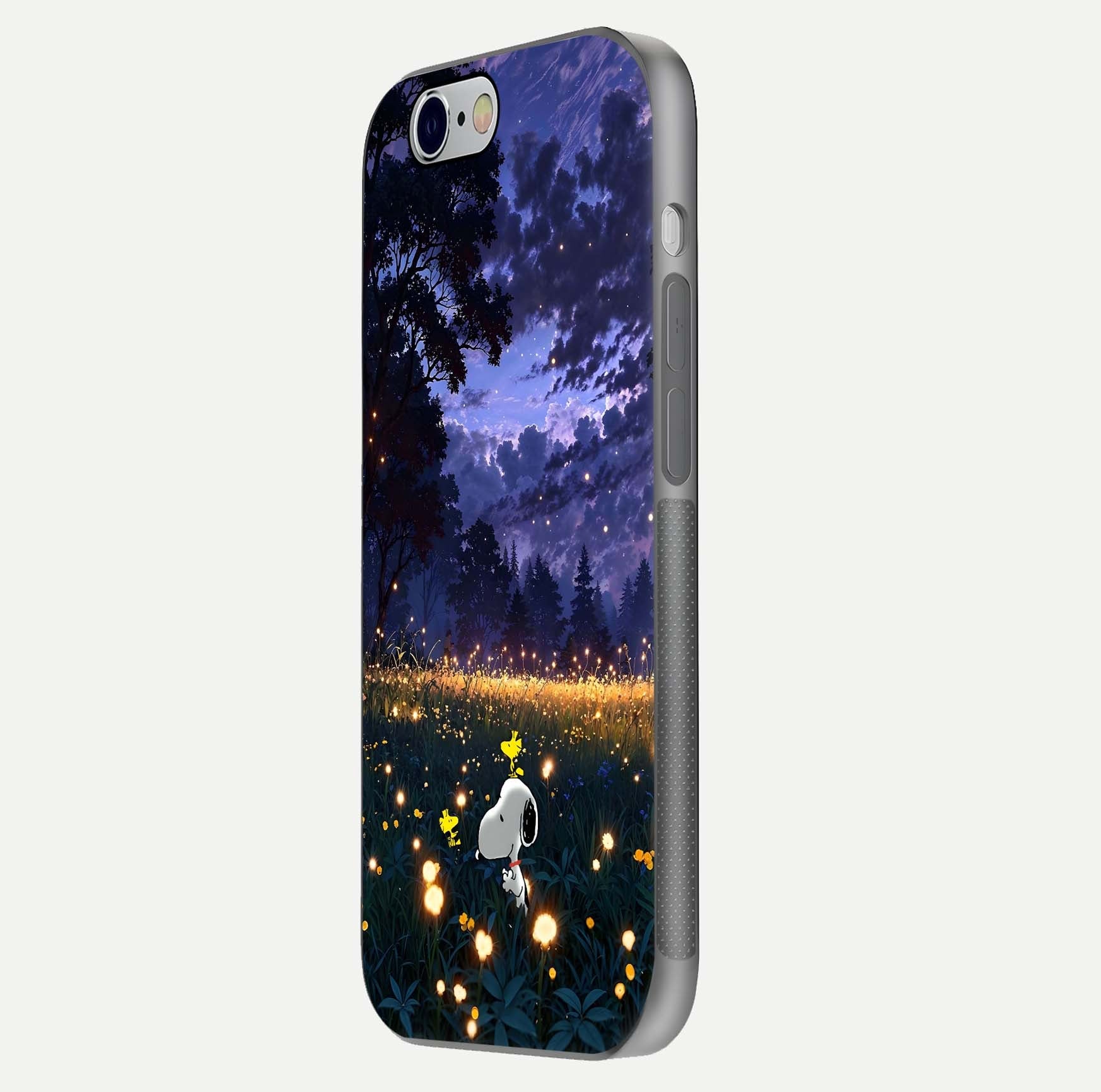 Firefly Meadow Magic Glass Case for iPhone 16 Pro side-angle image capturing glow reflection and fine texture