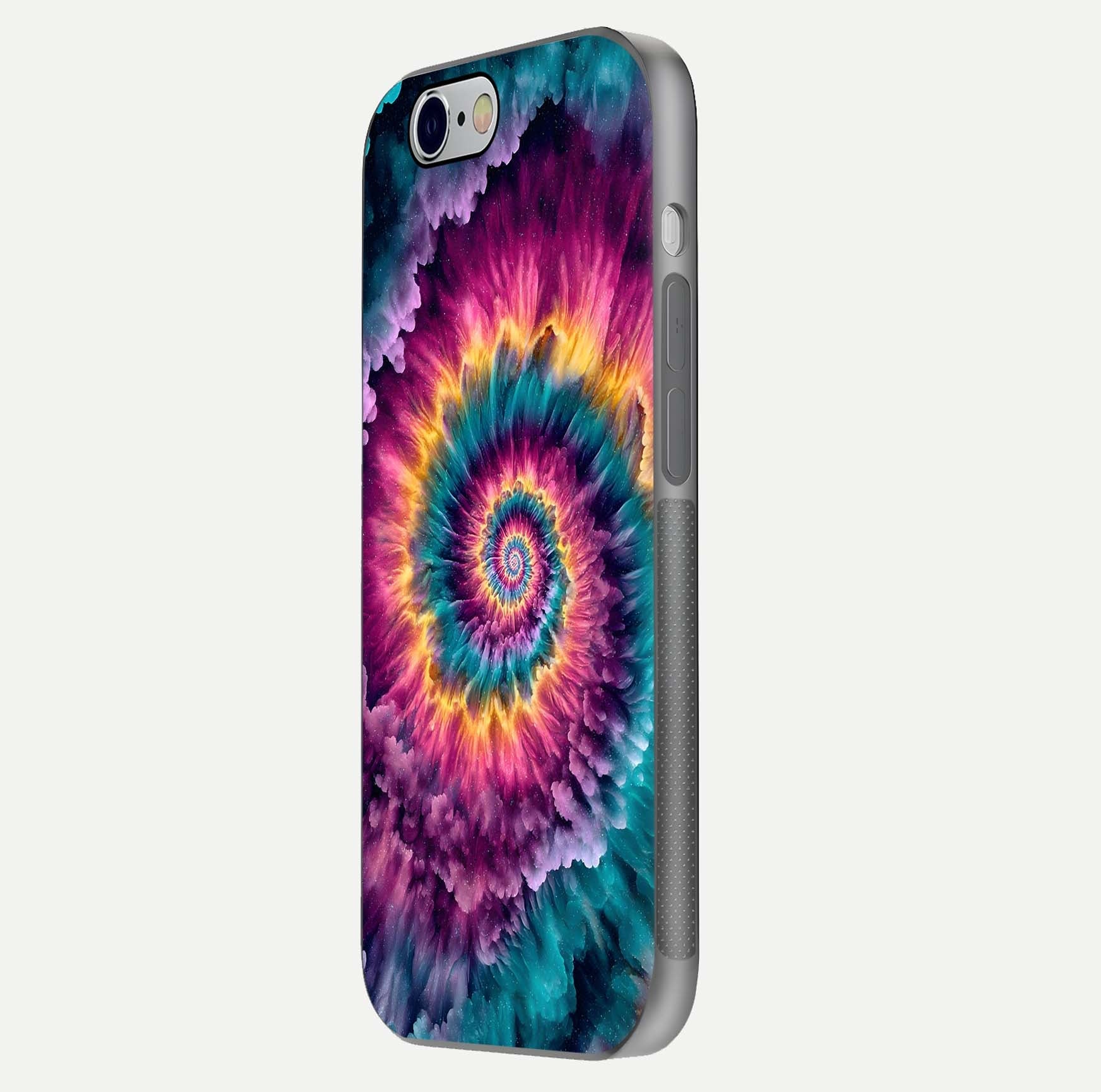 Galactic Spiral Burst Glass Case for iPhone 16 Pro side-angle image showing reflection clarity and vivid galactic texture