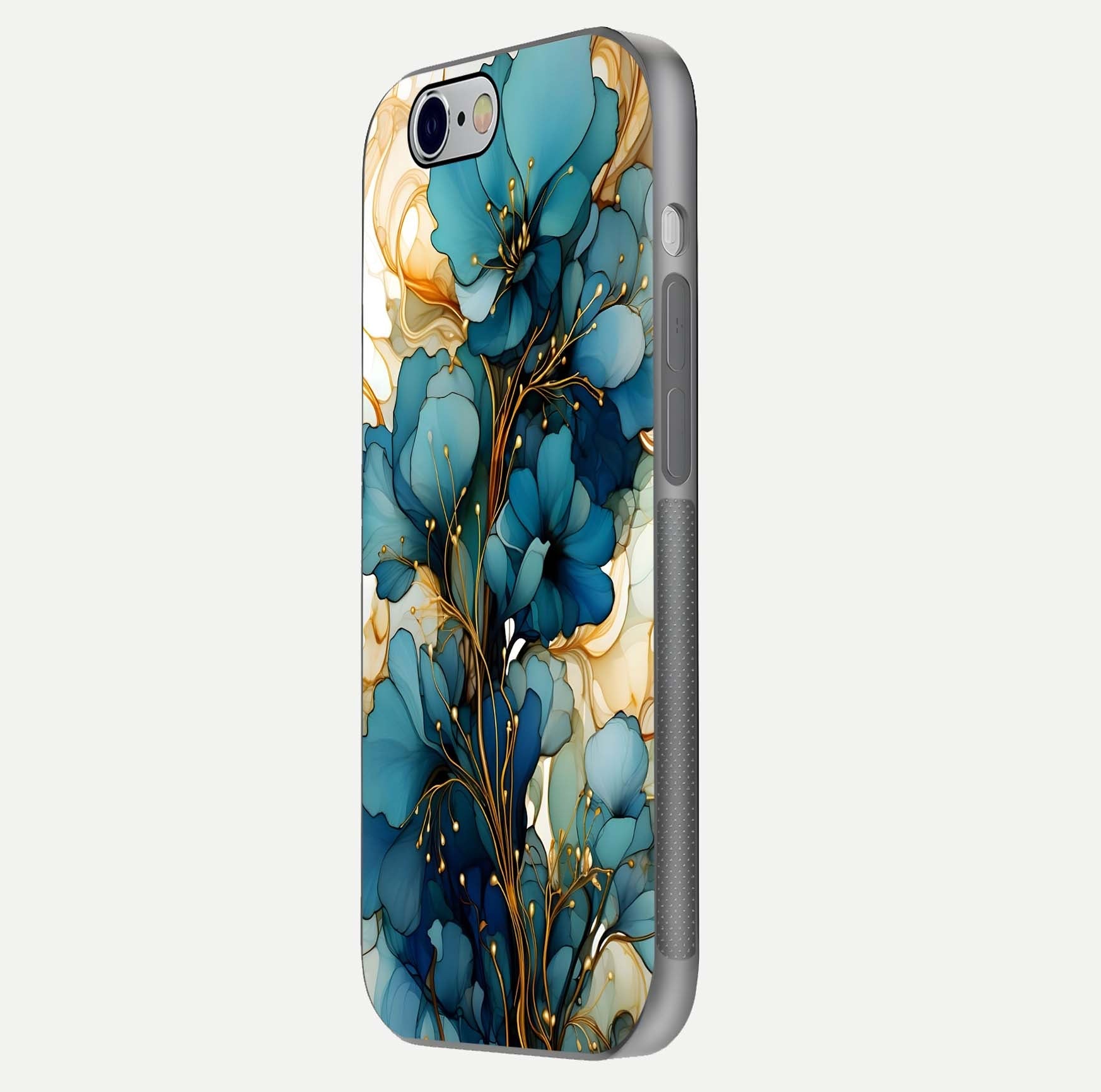 Golden Bloom Symphony Glass Case for iPhone 16 Pro side-angle image showing golden glow, light reflection, and premium surface