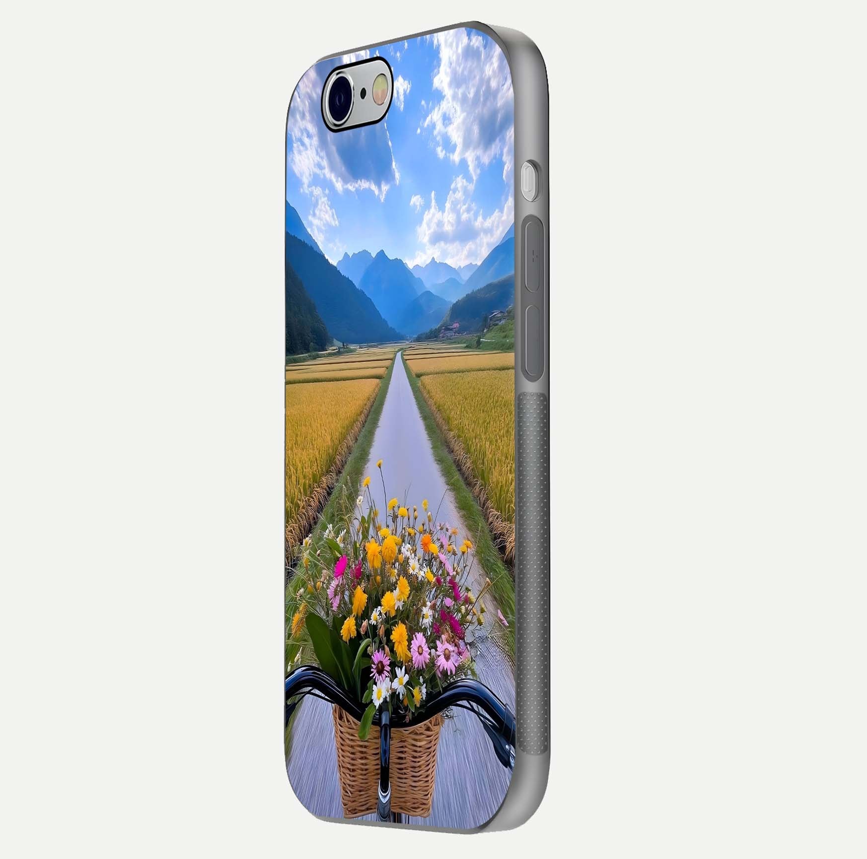 Golden Field Journey Glass Case for iPhone 16 Pro side-angle image showing golden glow, reflection shine, and curved edge