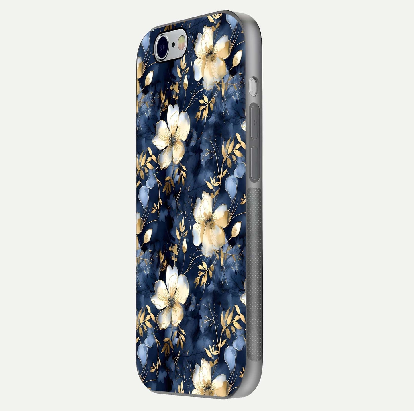 Golden Midnight Bloom Glass Case for iPhone 16 Pro side-angle image showing shine depth and elegant edge design