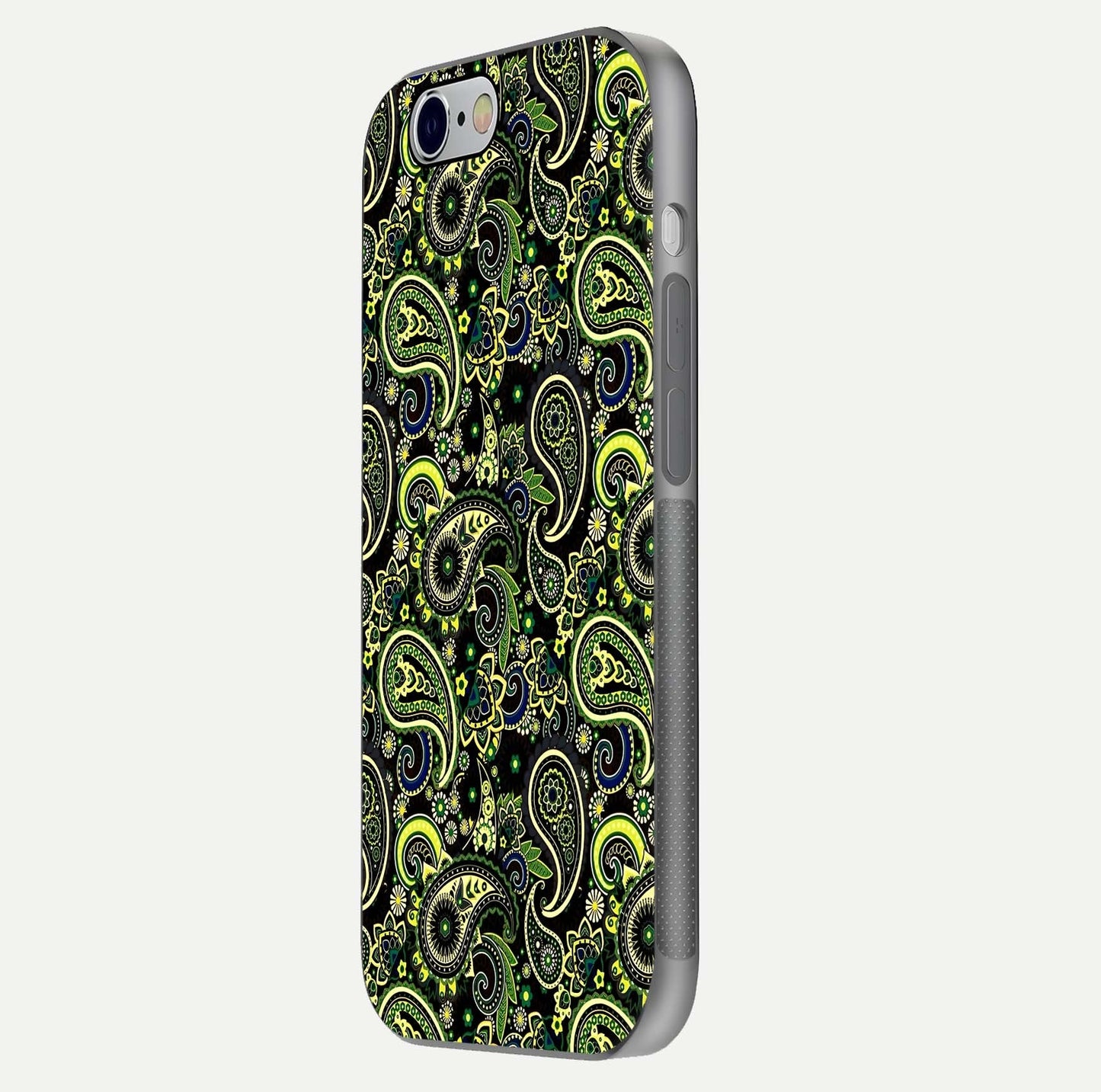 Green Mandala Pattern Glass Case for iPhone 16 Pro side-angle image showing reflection clarity and detailed pattern lines