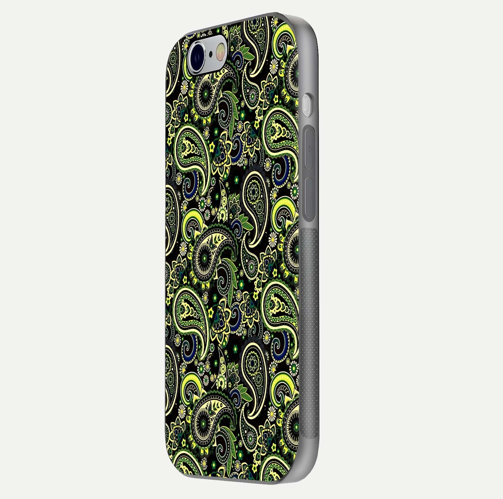 Green Mandala Pattern Glass Case for iPhone 16 Pro side-angle image showing reflection clarity and detailed pattern lines