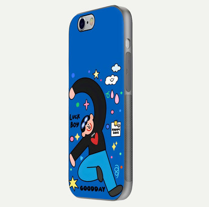 Happy Luck Vibe Glass Case for iPhone 16 Pro side-angle image showing reflection polish and vivid charm design