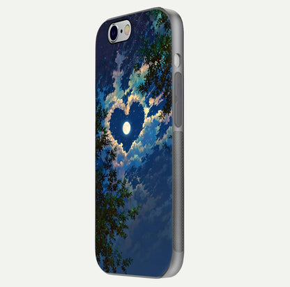 Heart with Moon Sky Glass Case for iPhone 16 Pro side-angle image showing reflection brightness and soft tone finish