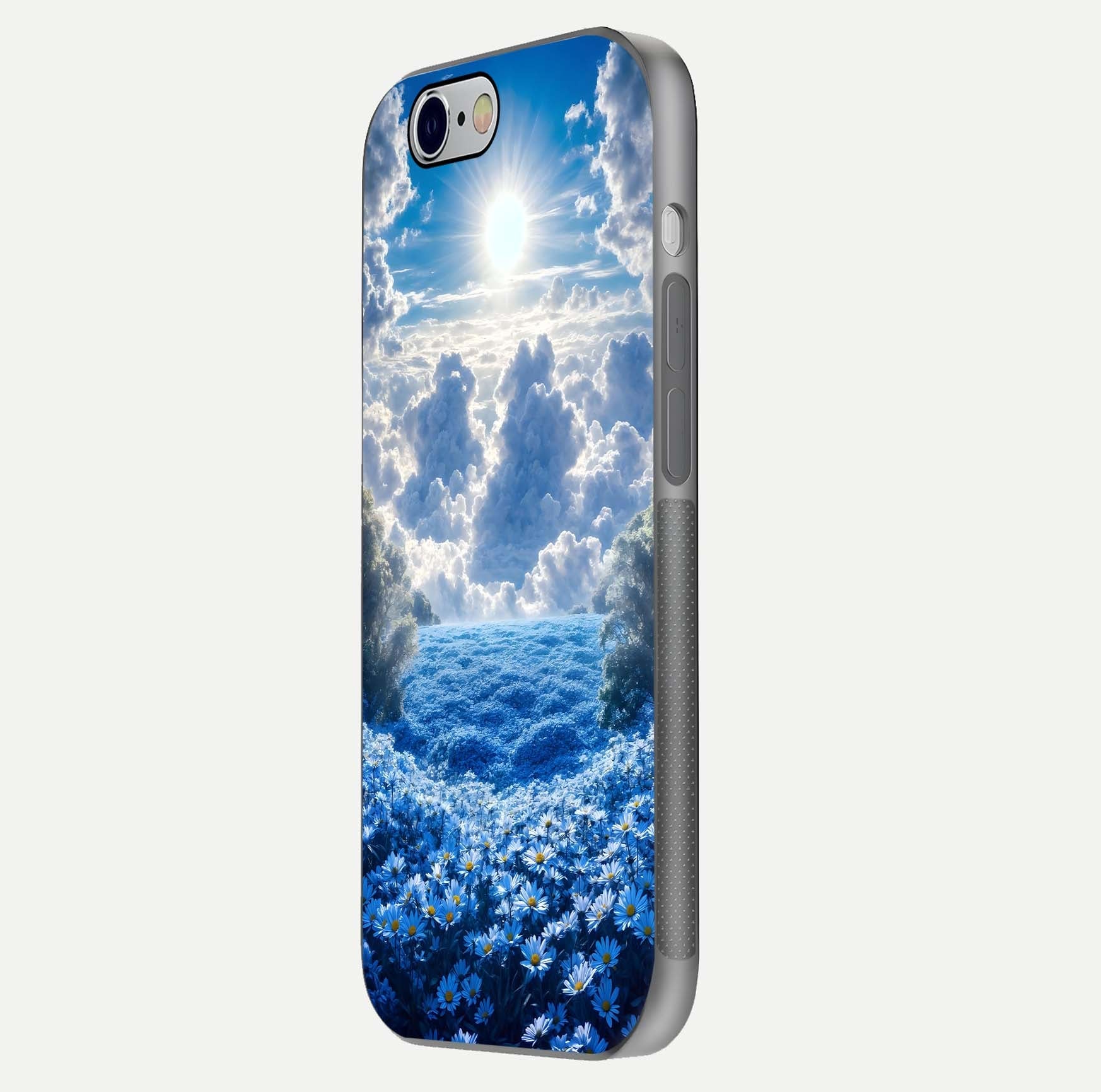 Heavenly Daisy Horizon Glass Case for iPhone 16 Pro side-angle image showing reflection depth and floral glow