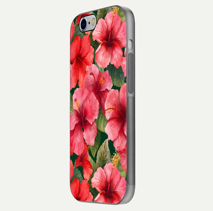 Hibiscus Pattern Glass Case for iPhone 16 Pro side-angle image showing reflection brightness and floral detailing
