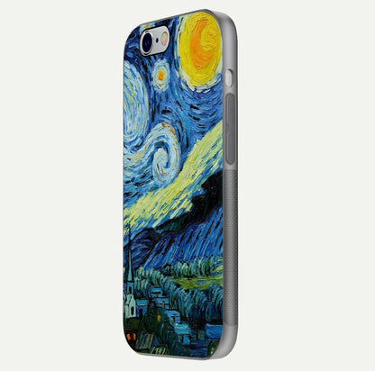 Inspired Van Gogh Art Glass Case for iPhone 16 Pro side-angle image showing reflection brilliance and painted surface look