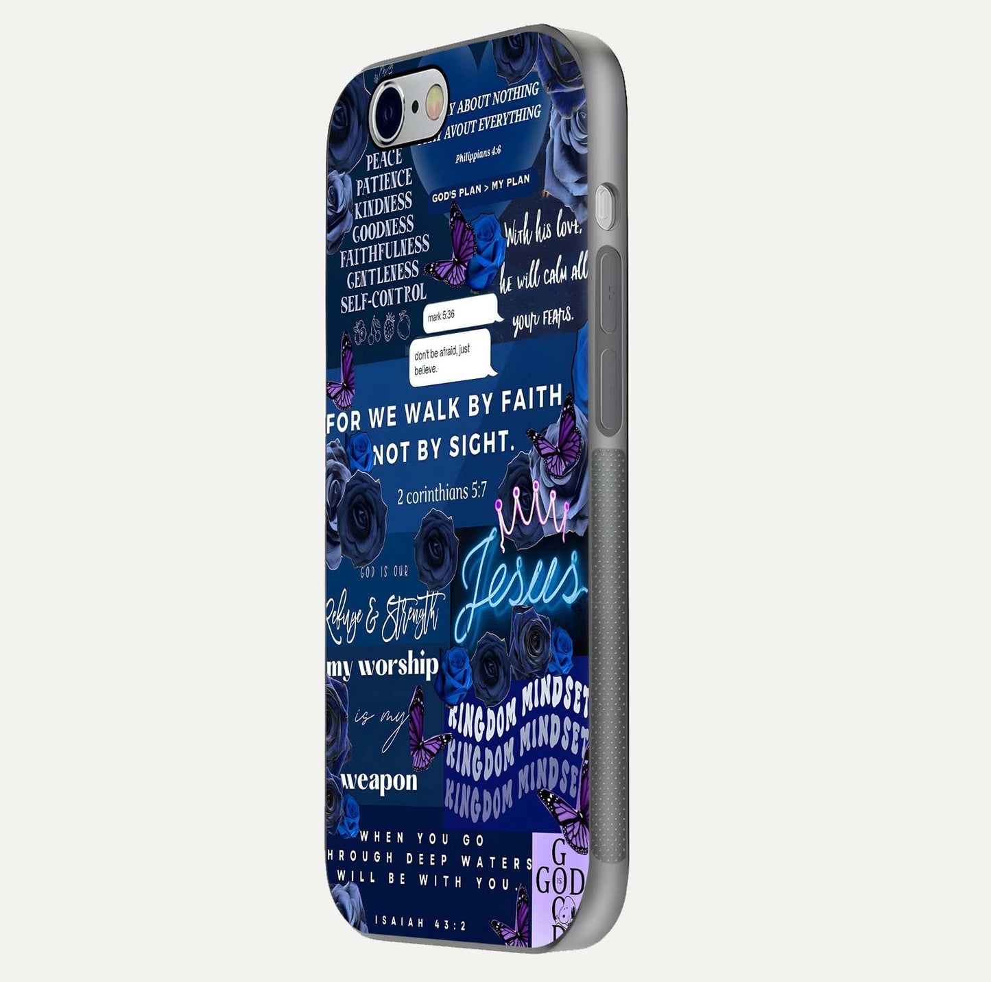 Kingdom Faith Glow Glass Case for iPhone 16 Pro side-angle image with reflective cross and faith glow
