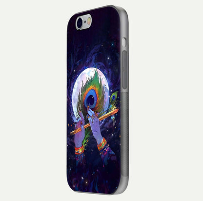 Krishna Hands Art Glass Case for iPhone 16 Pro side-angle image highlighting reflection brightness and vivid print