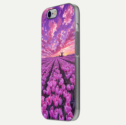 Lavender Dream Skies Glass Case for iPhone 16 Pro side-angle image showing reflection depth and serene tones