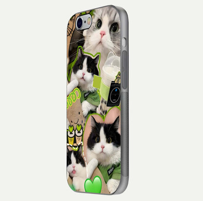 Matcha Cats Mood Glass Case for iPhone 16 Pro side-angle image showing shine clarity and cat pattern charm