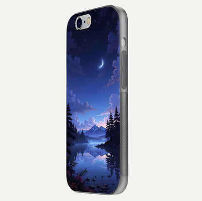 Midnight Lake Peace Glass Case for iPhone 16 Pro side-angle image showing HD shine and tranquil color tones