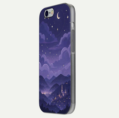 Minimal Night View Glass Case for iPhone 16 Pro side-angle image showing subtle reflection and urban design