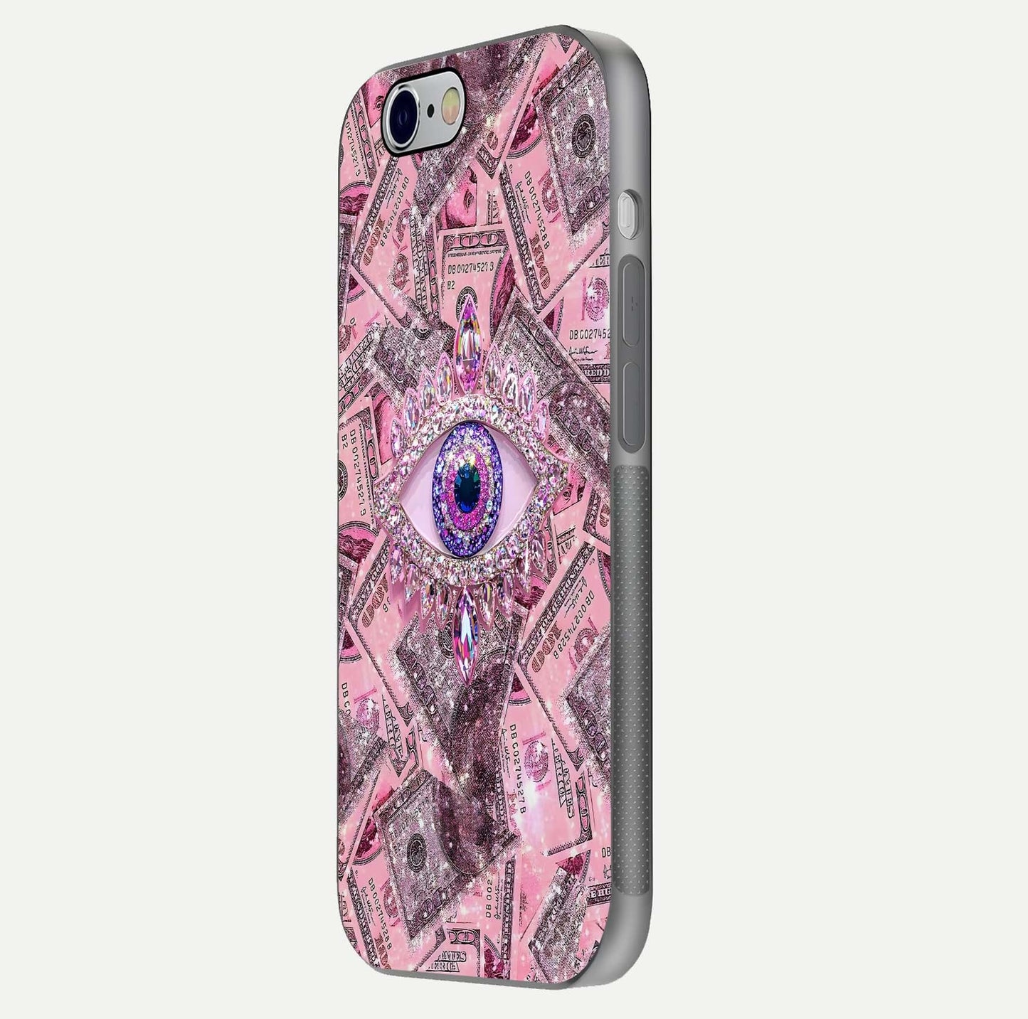 Money Eye Luxe Glass Case for iPhone 16 Pro side-angle image showing HD reflection and luxury print clarity