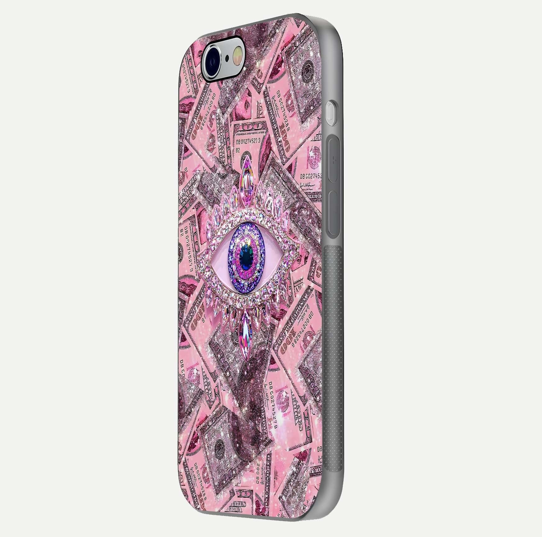 Money Eye Luxe Glass Case for iPhone 16 Pro side-angle image showing HD reflection and luxury print clarity