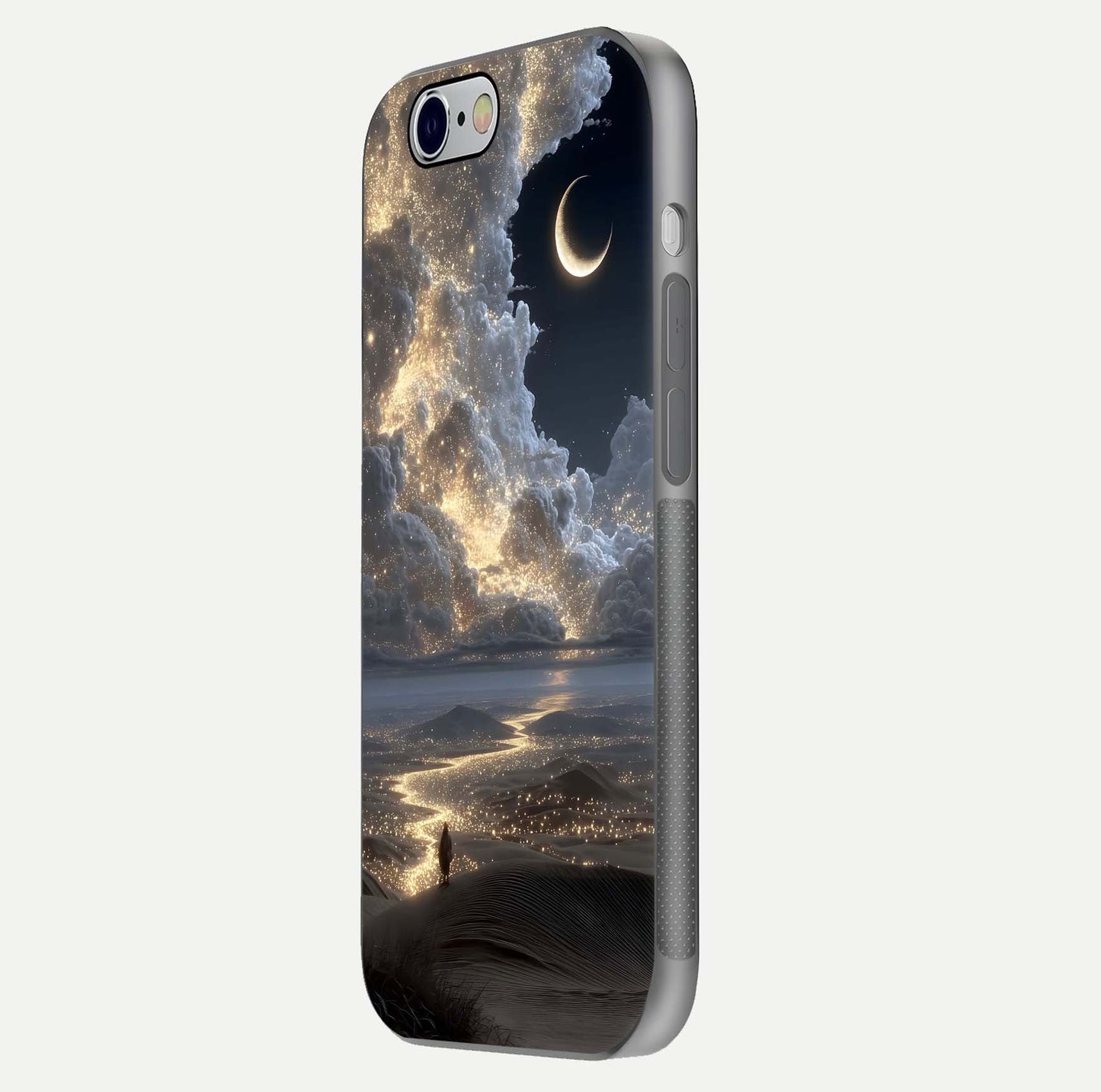 Moonlight Spark Path Glass Case for iPhone 16 Pro side-angle image showing reflection and moonlit detail