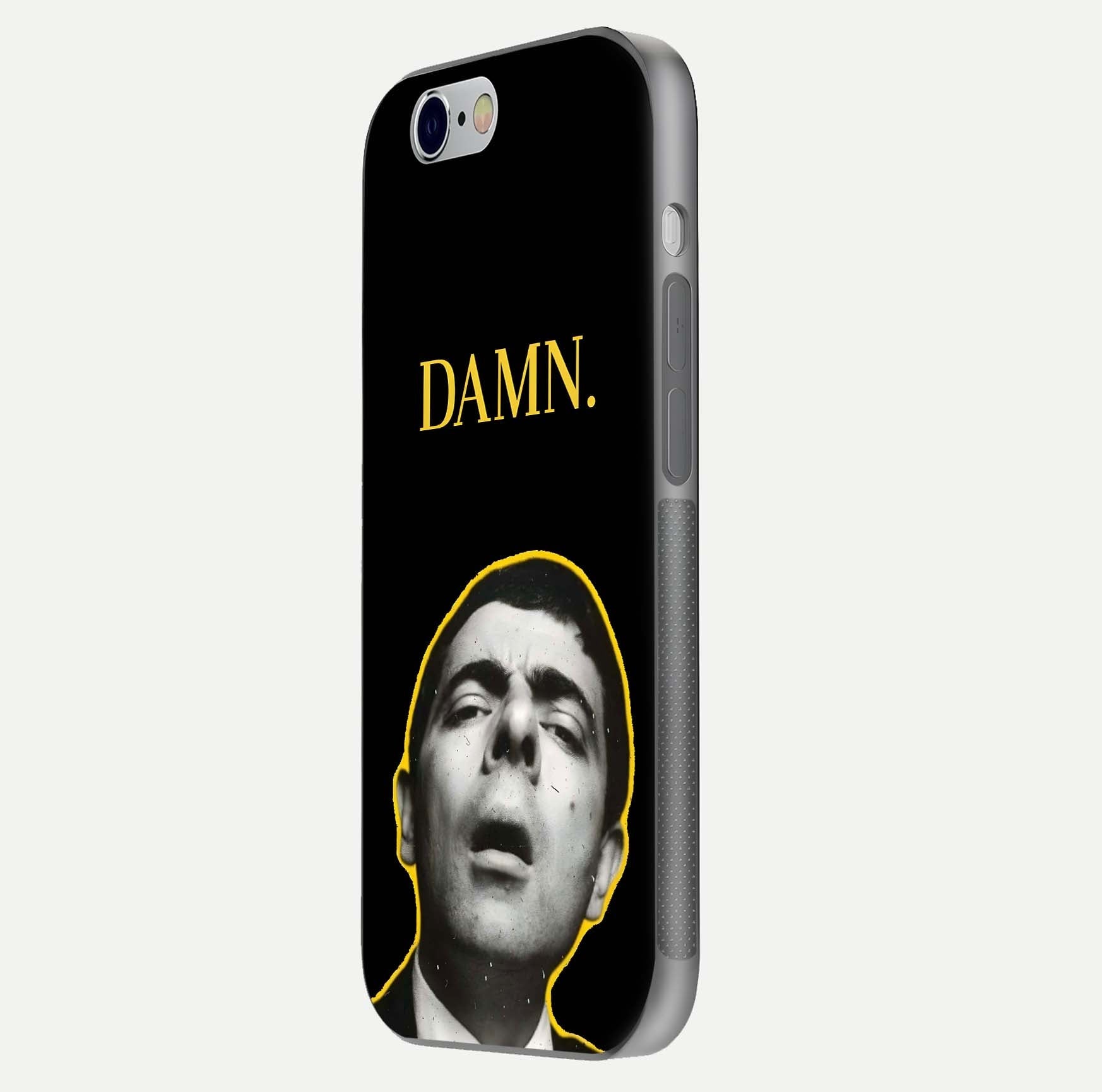 Mr Bean Damn Glass Case for iPhone 16 Pro side-angle image emphasizing HD print clarity and playful theme
