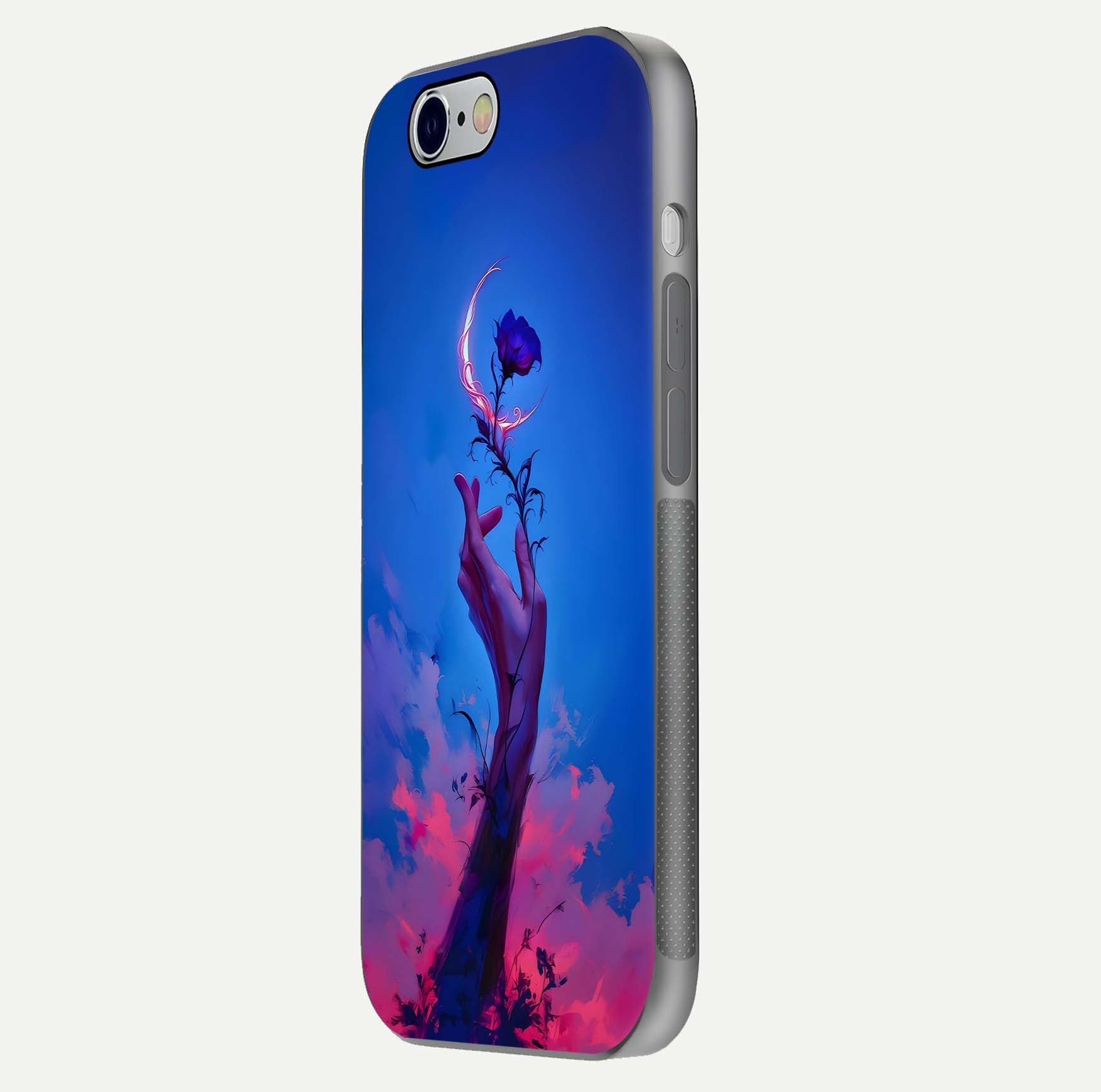 Mystic Hand Glass Case for iPhone 16 Pro side-angle image showing reflection depth and sacred aesthetic