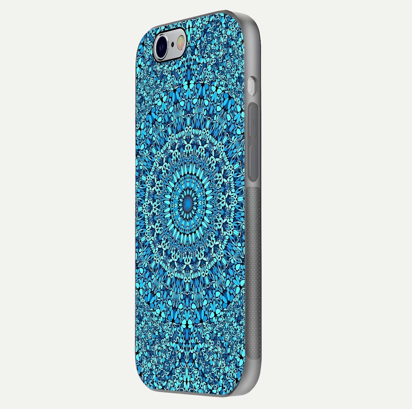 Ocean Bloom Mandala Glass Case for iPhone 16 Pro side-angle image showing reflection and detailed floral pattern
