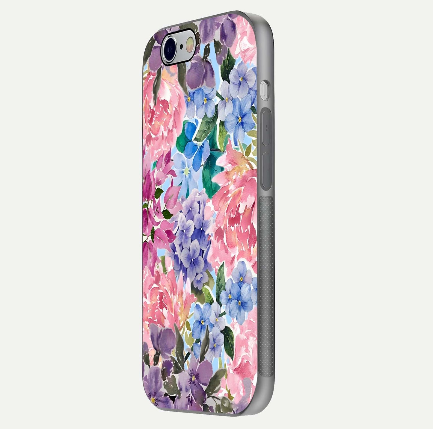 Pastel Floral Mix Glass Case for iPhone 16 Pro side-angle image showing reflection and delicate pastel hues