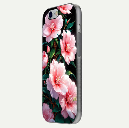 Peach Flower Glass Case for iPhone 16 Pro side-angle image showing gloss depth and peach blossom detail