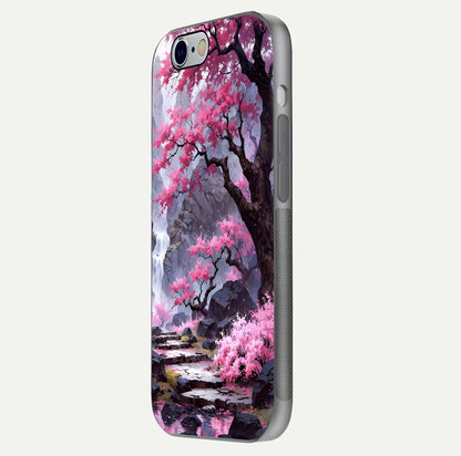 Pinkish Scenery Glass Case for iPhone 16 Pro side-angle image showing depth, gloss, and scenic details