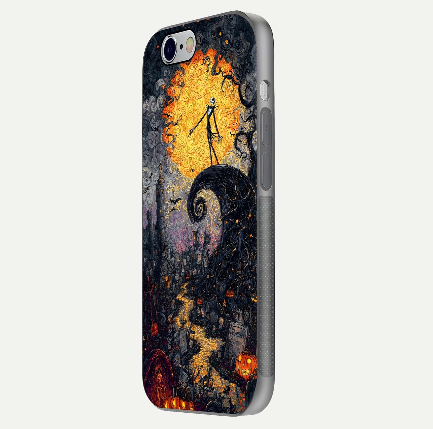 Pumpkin Moon Night Glass Case for iPhone 16 Pro side-angle image showing reflection depth and pumpkin pattern