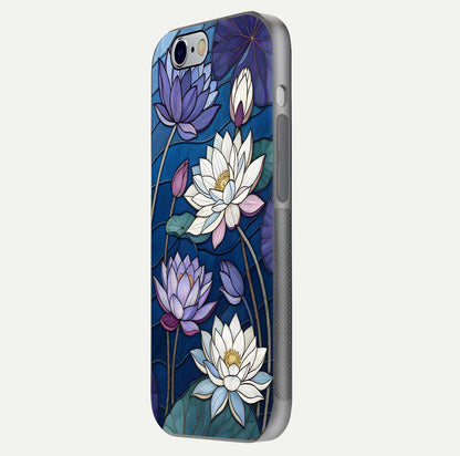 Purple Lotus Stained Glass Case for iPhone 16 Pro side-angle image showing gloss, reflection, and intricate detailing