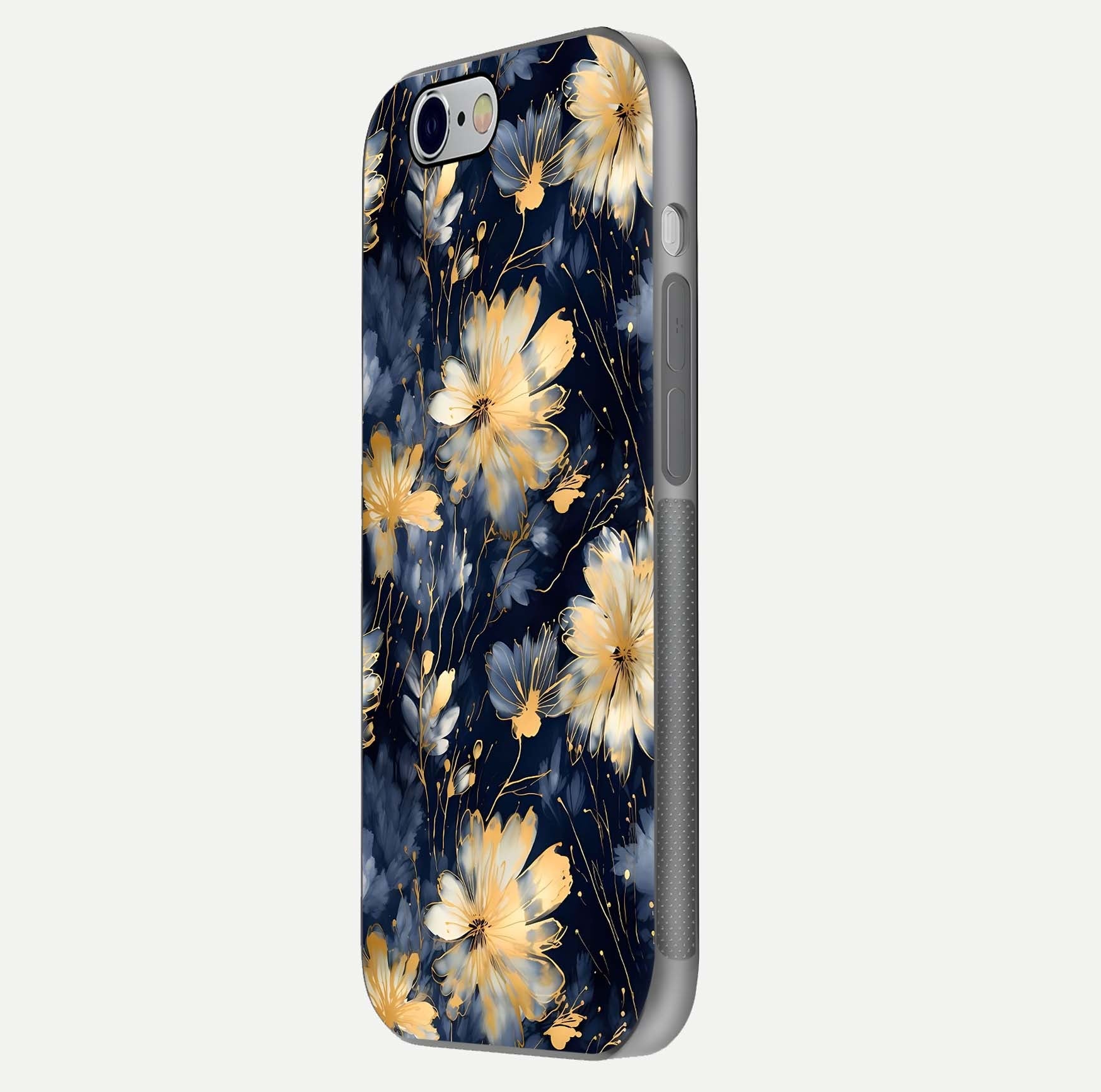 Royal Petal Dream Glass Case for iPhone 16 Pro side-angle image showing smooth edges and royal bloom details