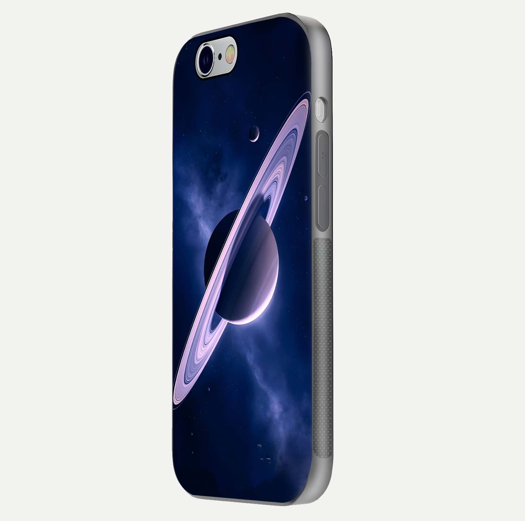 Saturn Ring Mystique Glass Case for iPhone 16 Pro side-angle image showing shine and galaxy ring focus
