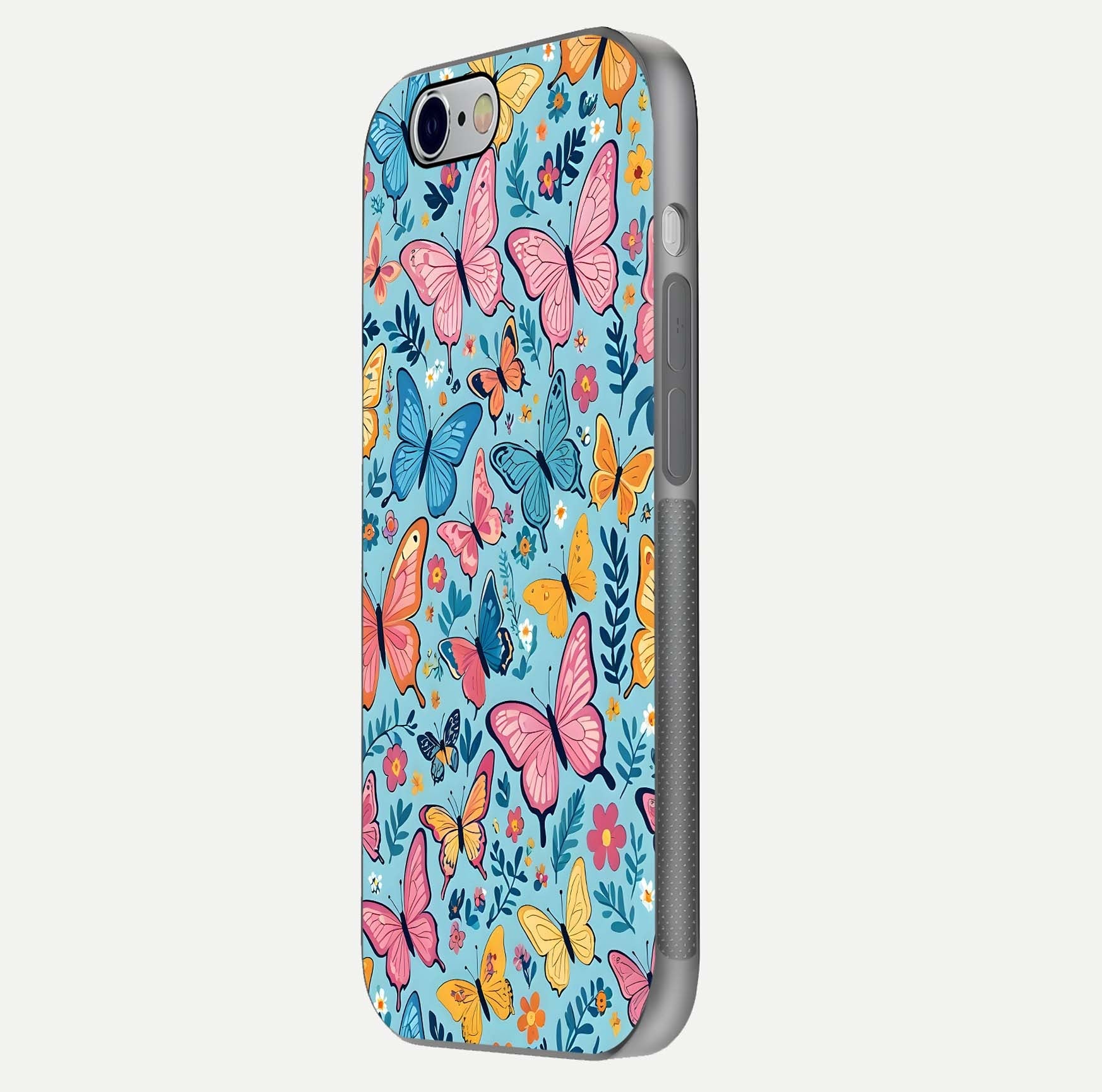 Spring Wing Garden Glass Case for iPhone 16 Pro side-angle image showing shine, color, and pattern depth