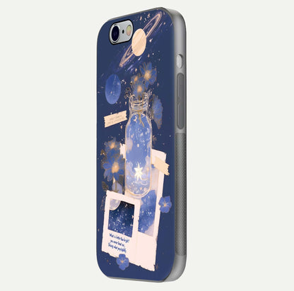Starlit Cosmic Jar Glass Case for iPhone 16 Pro side-angle image showing glow, texture, and light reflection