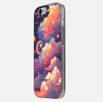 Starlit Dream Clouds Glass Case for iPhone 16 Pro side-angle image showing shine, reflection, and dreamy tones