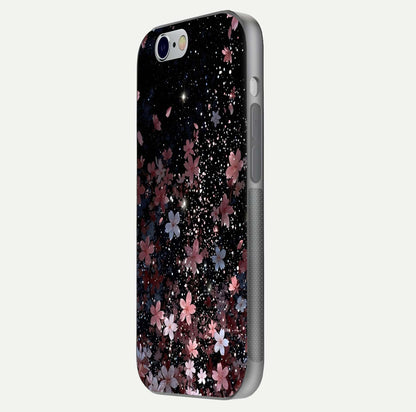 Starlit Flower Dreams Glass Case for iPhone 16 Pro side-angle image showing shine, edge detail, and floral contrast