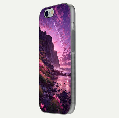 Twilight Blossom Coast Glass Case for iPhone 16 Pro side-angle image showing shine, reflection, and petal tone