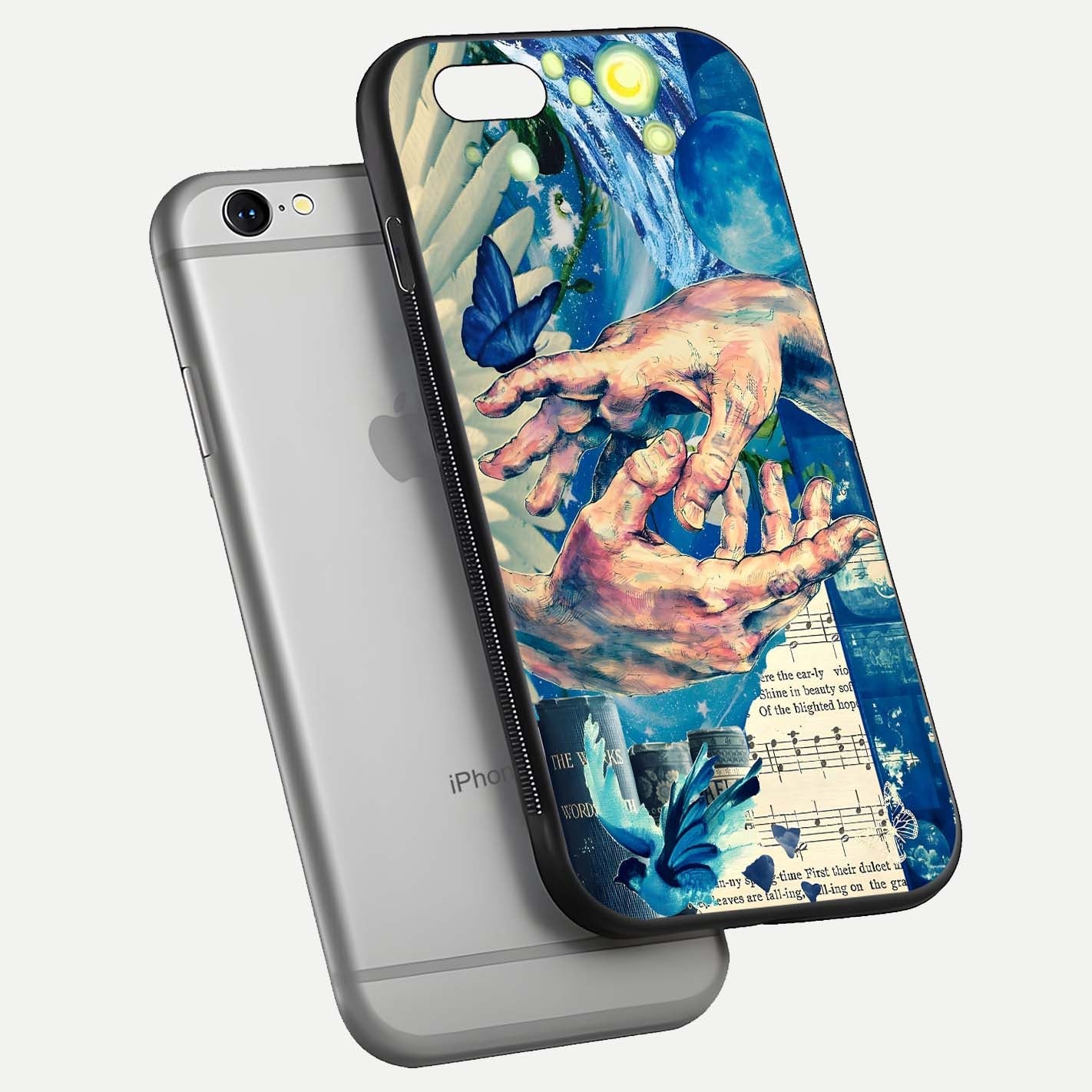 Aesthetic Divider Glass Case for iPhone 16 Pro floating dual-view mockup showing edge design and detailed divider gloss texture