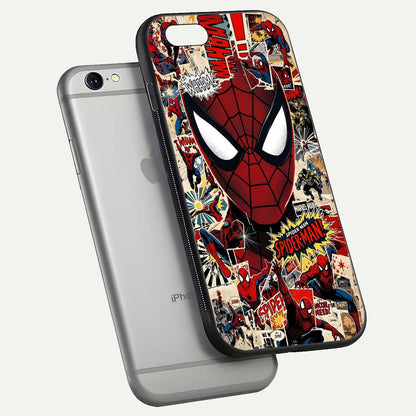 Aesthetic Wonder Spider Glass Case for iPhone 16 Pro floating mockup emphasizing superhero art and glossy reflection