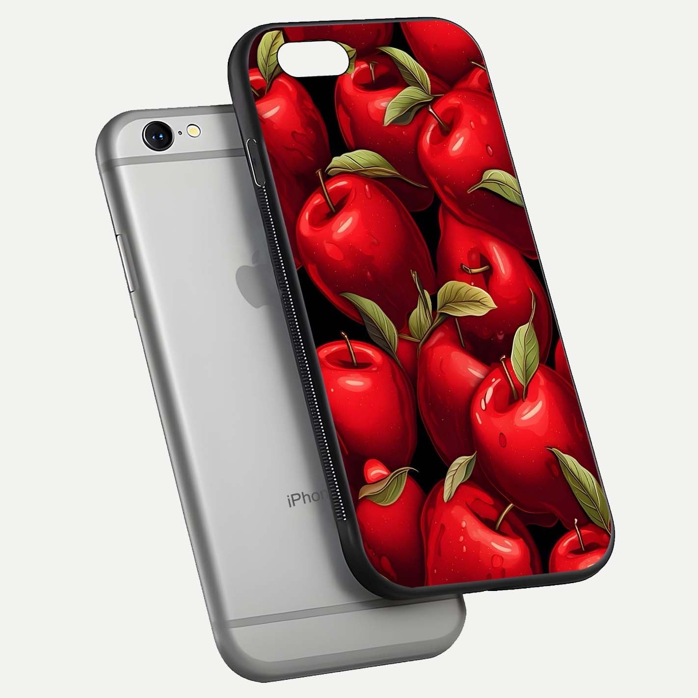 Apple Pattern Glass Case for iPhone 16 Pro floating mockup with smooth edge detailing and pattern clarity